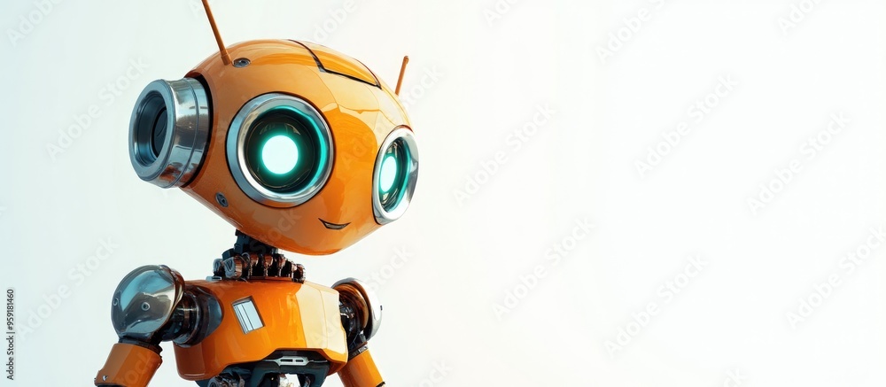 Poster vibrant robot character on a white backdrop charming design 3d rendering