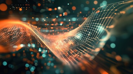 Futuristic design featuring a 3D rendered background of abstract lines and particles incorporating fractal elements to symbolize themes in business science education and technology