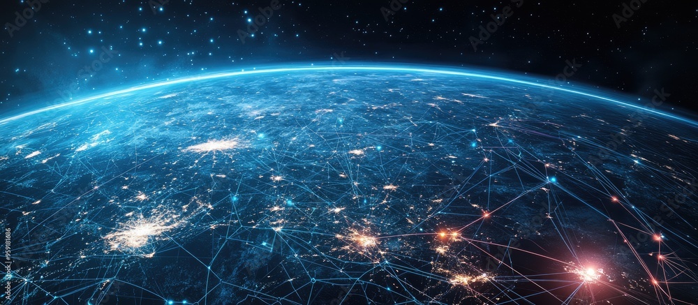 Poster global internet connectivity concept depicted through digital connections and networks