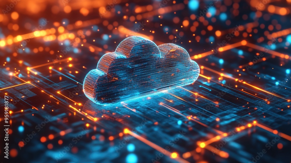 Poster digital background featuring a networking connection and cloud computing concept