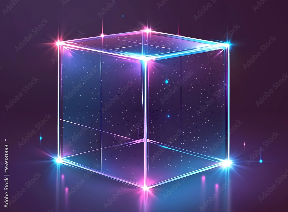 Poster abstract background with 3d glowing square shape box