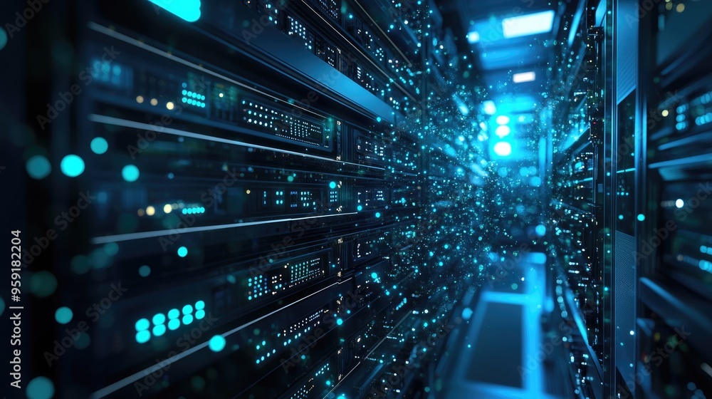 Poster 3d rendering of a computer network featuring wireless connectivity