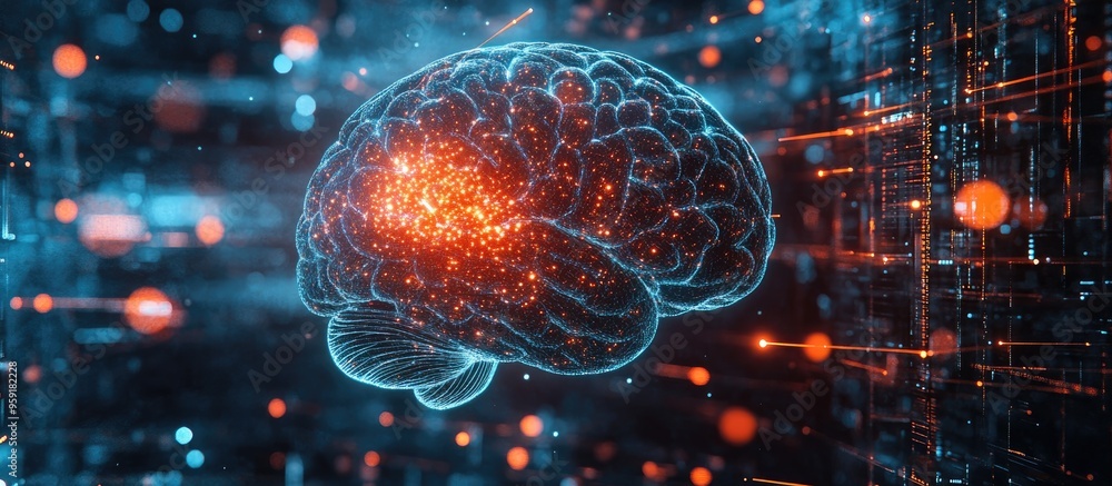 Poster 3d rendering of a holographic digital human brain symbolizing the concepts of artificial intelligenc