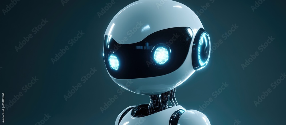 Poster 3d rendering of an adorable robot set against a studio backdrop