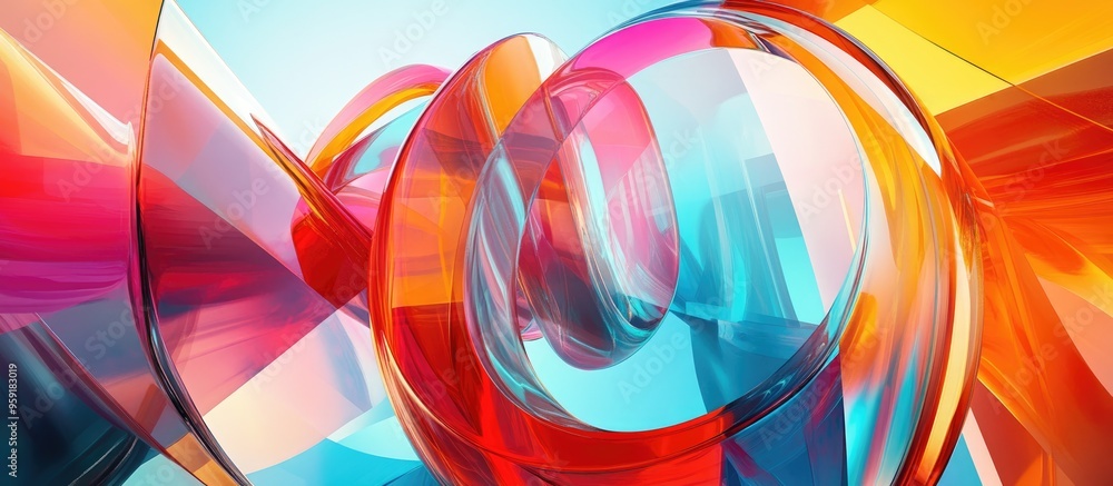 Poster colorful abstract design featuring geometric shapes and patterns creating a modern and dynamic visua