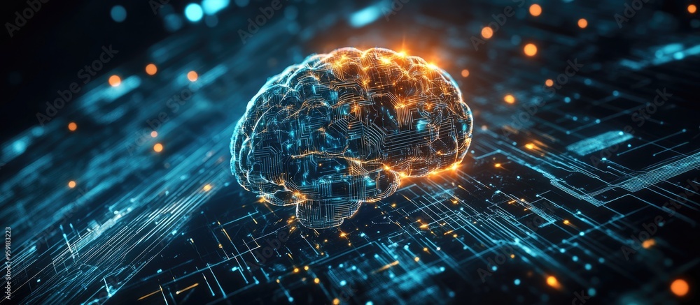 Poster abstract concept of artificial intelligence represented through a technology inspired web background