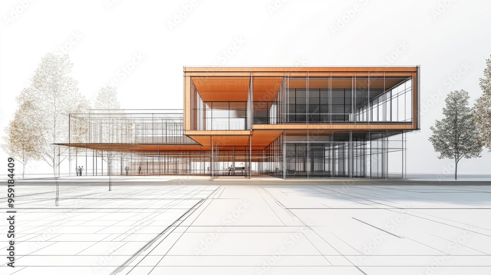 Poster architectural design drawing parallel projection 3d rendering