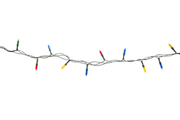 String of Christmas lights isolated on transparent background.