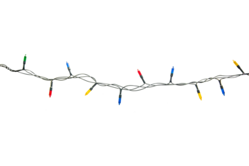 String of Christmas lights isolated on transparent background.