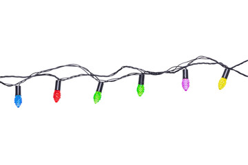 String of Christmas lights isolated on transparent background.