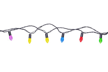 String of Christmas lights isolated on transparent background.
