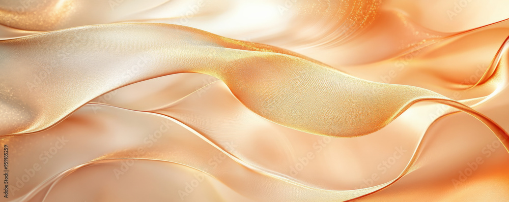 Poster a stylish abstract background with flowing shapes in soft peach and gold. the design features a smoo
