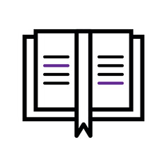 Open book icon with purple lines and black outlines Vector