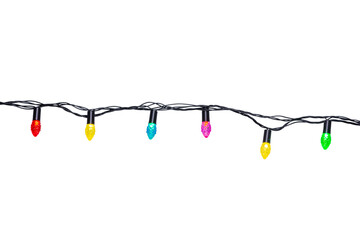 String of Christmas lights isolated on transparent background.