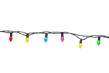 String of Christmas lights isolated on transparent background.