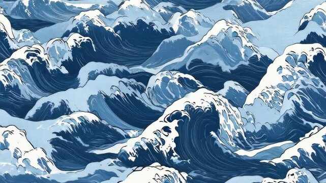 Seamless Loop of Traditional Japanese Waves with Dynamic Motion