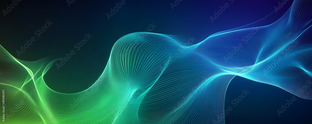 Poster a sleek background featuring flowing energy light lines in cool shades of blue and green. the lines 