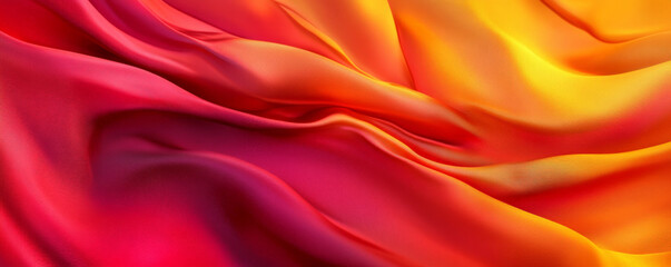 Fototapeta premium A vibrant abstract background with 3D silk fabric waves in gradient shades of fiery red to golden yellow. The fabricâ€™s dynamic flow creates a bold, energetic visual.
