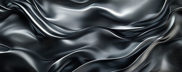 Fototapeta premium A dramatic abstract background featuring dark grey to silver 3D silk fabric waves. The metallic sheen adds a touch of sophistication and depth.