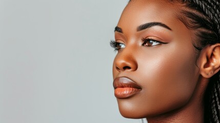 Fototapeta premium Close-up of a young woman with flawless makeup against a light background