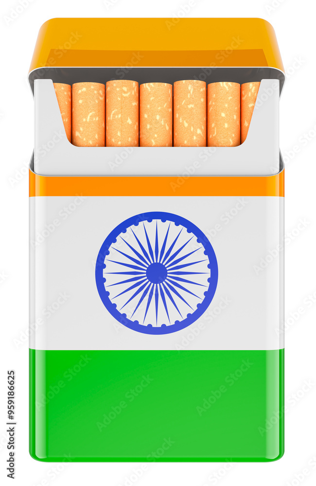 Aufkleber pack of cigarettes with indian flag. 3d rendering isolated on transparent background