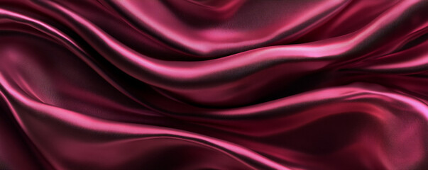 Fototapeta premium An abstract background with silky, 3D wave patterns in a gradient from rich burgundy to soft pink. The fabricâ€™s texture adds depth and a luxurious feel to the scene.