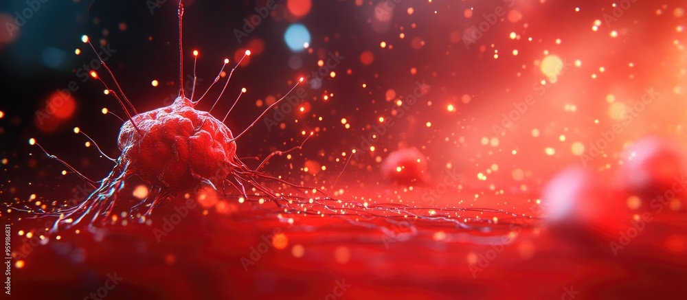 Poster emerging connections conductors and neural signals against a red background concept of digital conne
