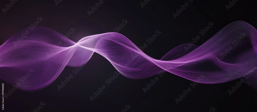 Poster dynamic digital curve in purple ribbon extending from the lower left to the upper right in a single 