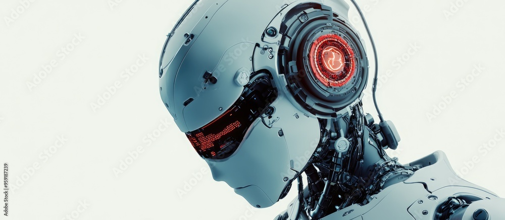 Aufkleber 3d rendering of an ai robot featuring a digital brain engine within its head isolated on a white bac