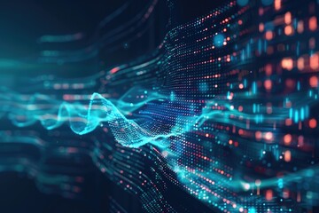 Abstract Digital Network of Blue and Red Glowing Lights