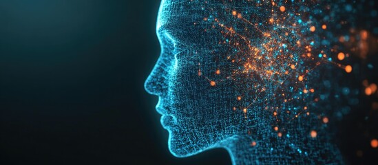 Fototapeta premium 3D rendering of a digital artificial intelligence text hologram displayed against a black background
