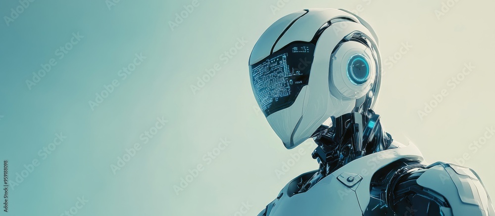 Poster stylish advanced ai robot concept in 3d illustration emphasizing deep learning and technology