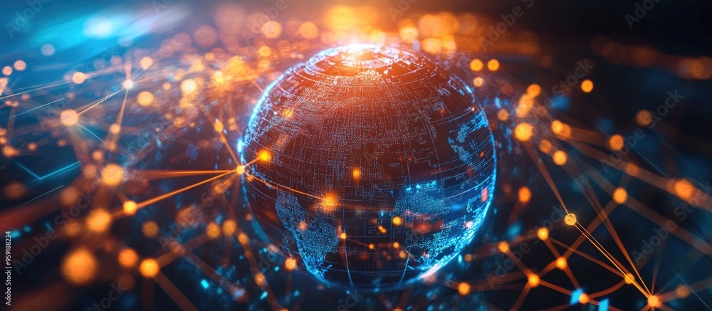 Poster global connectivity concept representing business interactions and relationships across various plat