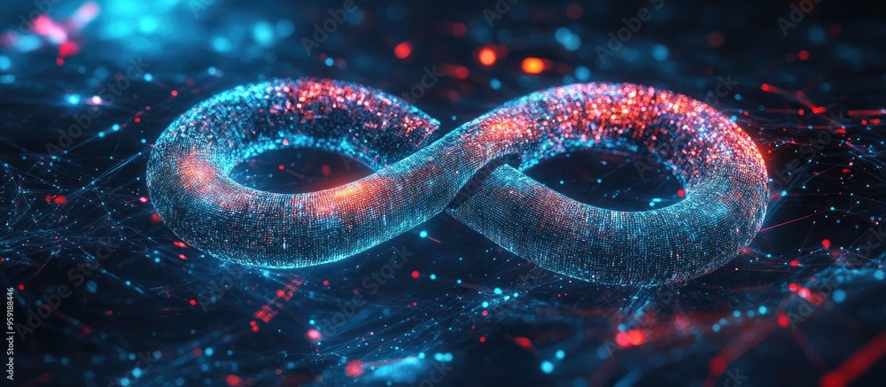 Poster endless infinity symbol representing virtual reality digital innovation online simulations and inter