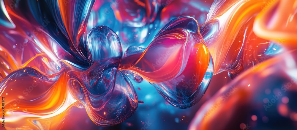 Poster vibrant abstract composition featuring dynamic shapes and colors evoking a sense of movement and ene