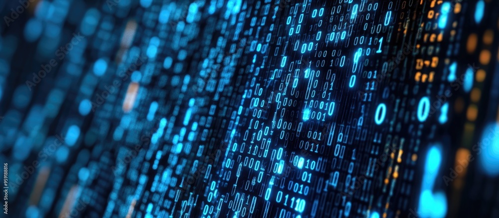 Poster binary code represented in a 3d illustration format