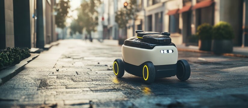 Autonomous delivery robot for efficient transport of food groceries letters and documents 3D illustration showcasing smart logistics solution
