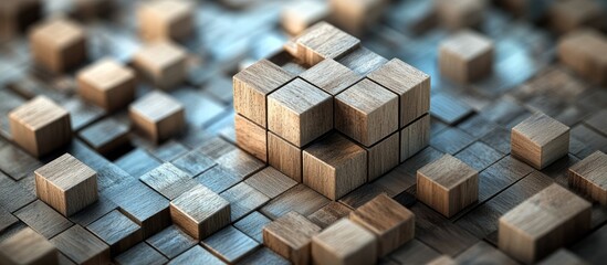 Hand assembled wooden block cube symbolizes updating a technology download progress reflecting themes of celebration and renewal for the new year