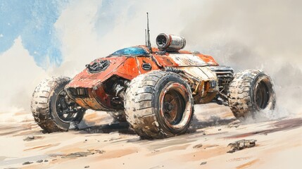 Watercolor Illustration of a Space Buggy