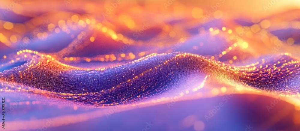 Poster abstract background featuring a futuristic wave of particles representation of big data 3d rendering