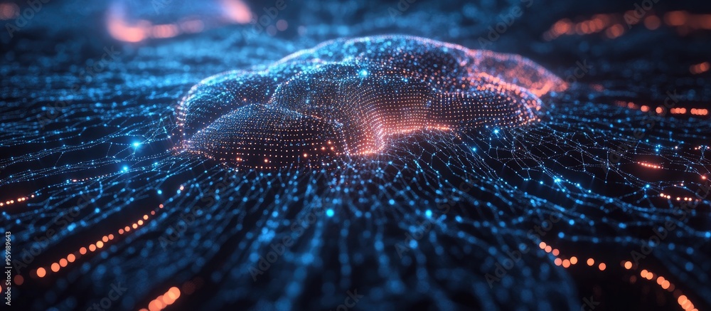 Poster abstract representation of artificial intelligence technology digital web backdrop illustrating virt