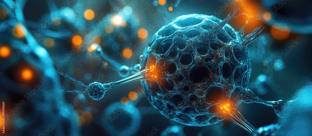 Poster ai technology robotic systems chemical molecules atomic cellular structures and an abstract futurist