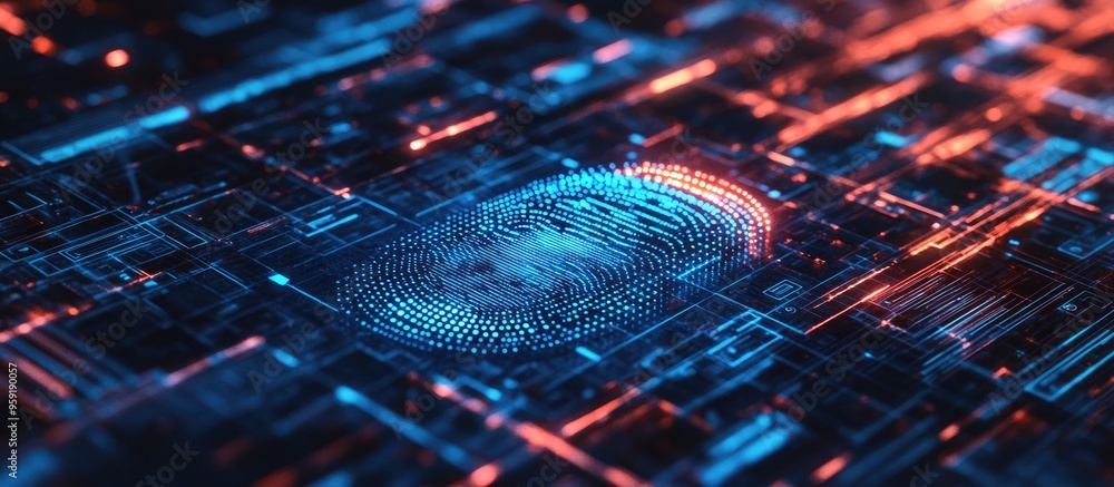 Poster Future security concepts and password management are enhanced by advanced technology featuring biometric identification through fingerprint scans for secure access Multi exposure effect