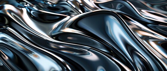 Abstract Metallic Waves: Shimmering Silver and Blue