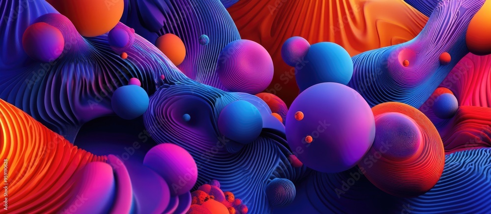 Poster vibrant and colorful abstract composition showcasing dynamic shapes and patterns for a modern artist
