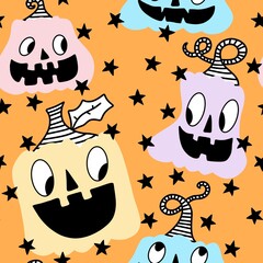 Halloween cute pumpkins seamless monsters pattern for wrapping paper and fabric
