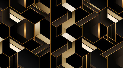 Abstract Geometric Gold and Black Cube Pattern