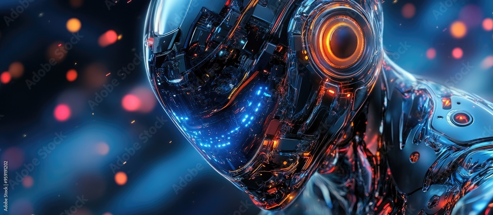 Aufkleber futuristic robot illustrating advanced ai technologies with a sci fi theme showcasing intricate desi