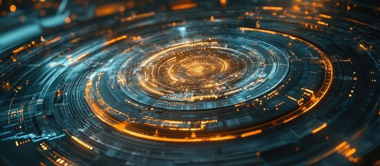 AI Driven Information Flow Circular design featuring HUD elements Collaboration of technology and artificial intelligence highlighting data processing and complex algorithms 3D render