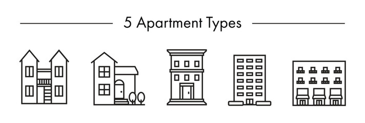 Apartment Type Icon Set | Line Icon Vectors